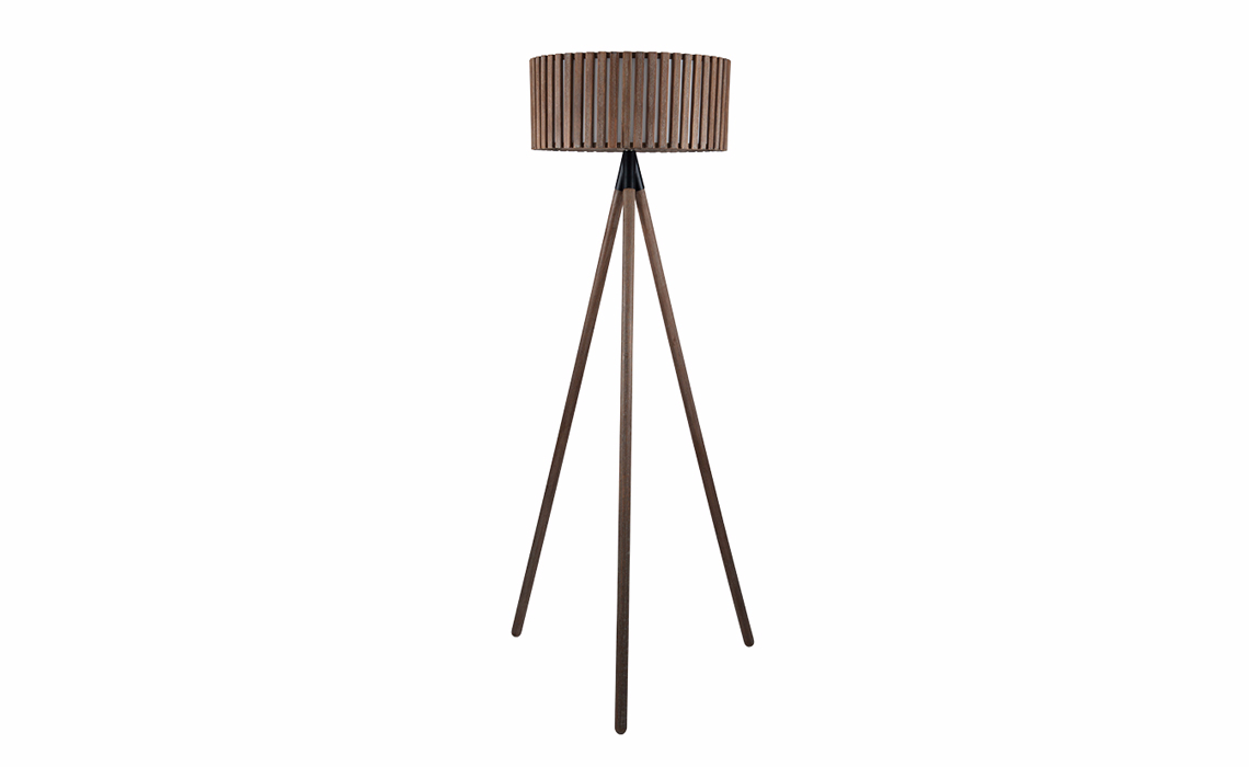 PLL134 Antique Wood Slat Tripod Floor Lamp Complete With Shade