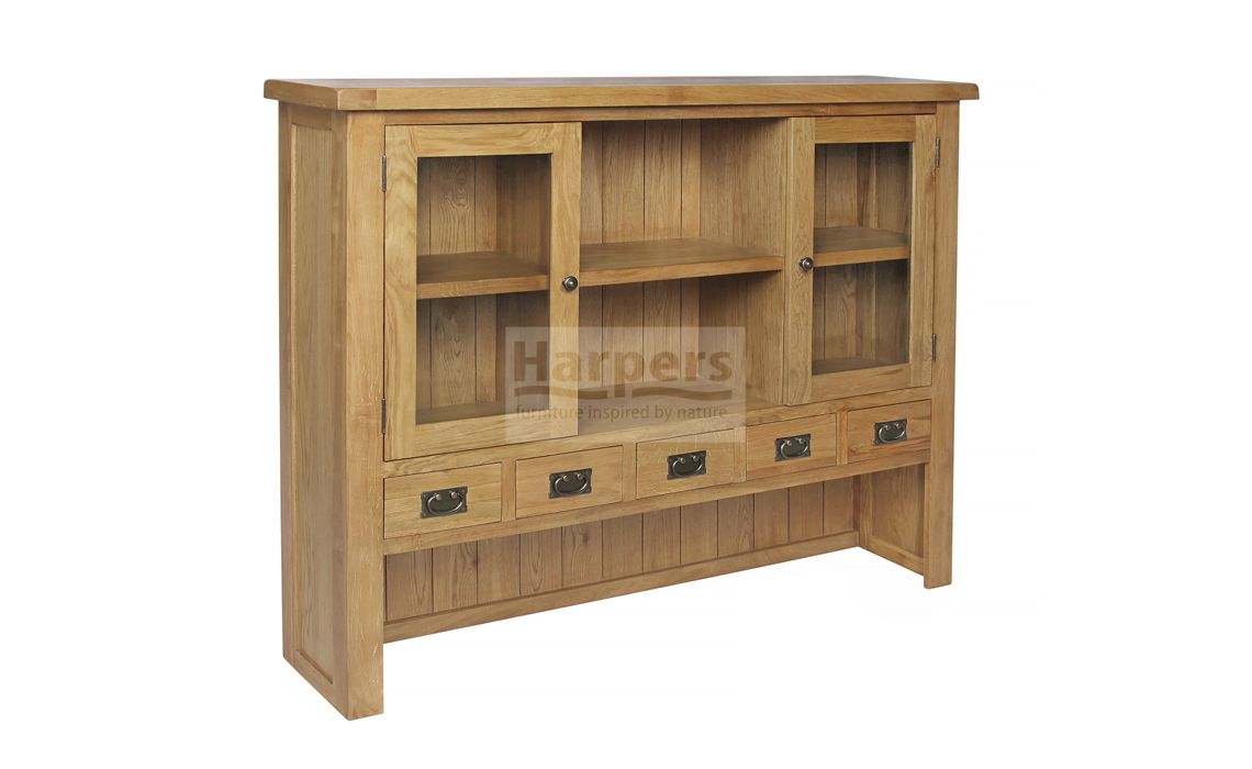 Essex Rustic Oak Large Sideboard Top 5 Drawer 2 Door Solid