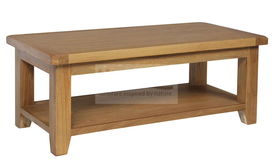 Essex Rustic Oak Large Coffee Table With Shelf, Solid American Oak with