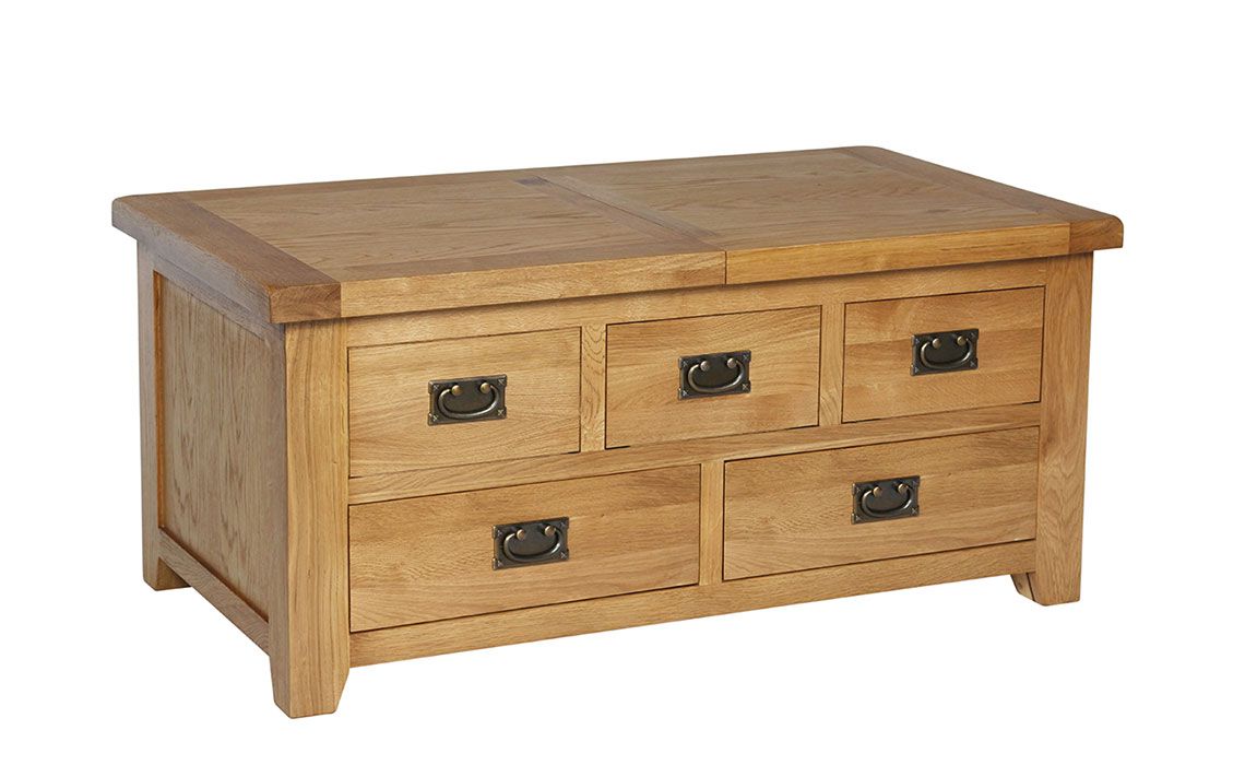 Essex Rustic Oak Large Storage Coffee Table, Solid American Oak with