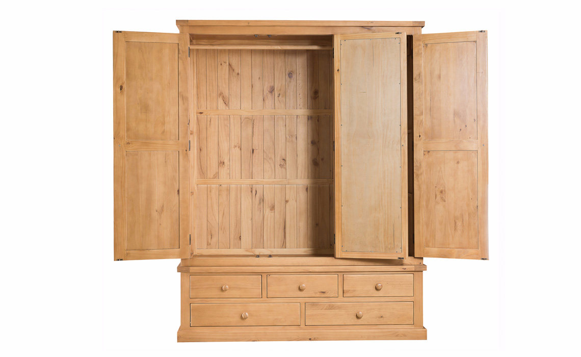 Country Pine Large Triple Robe With Drawers & Mirror
