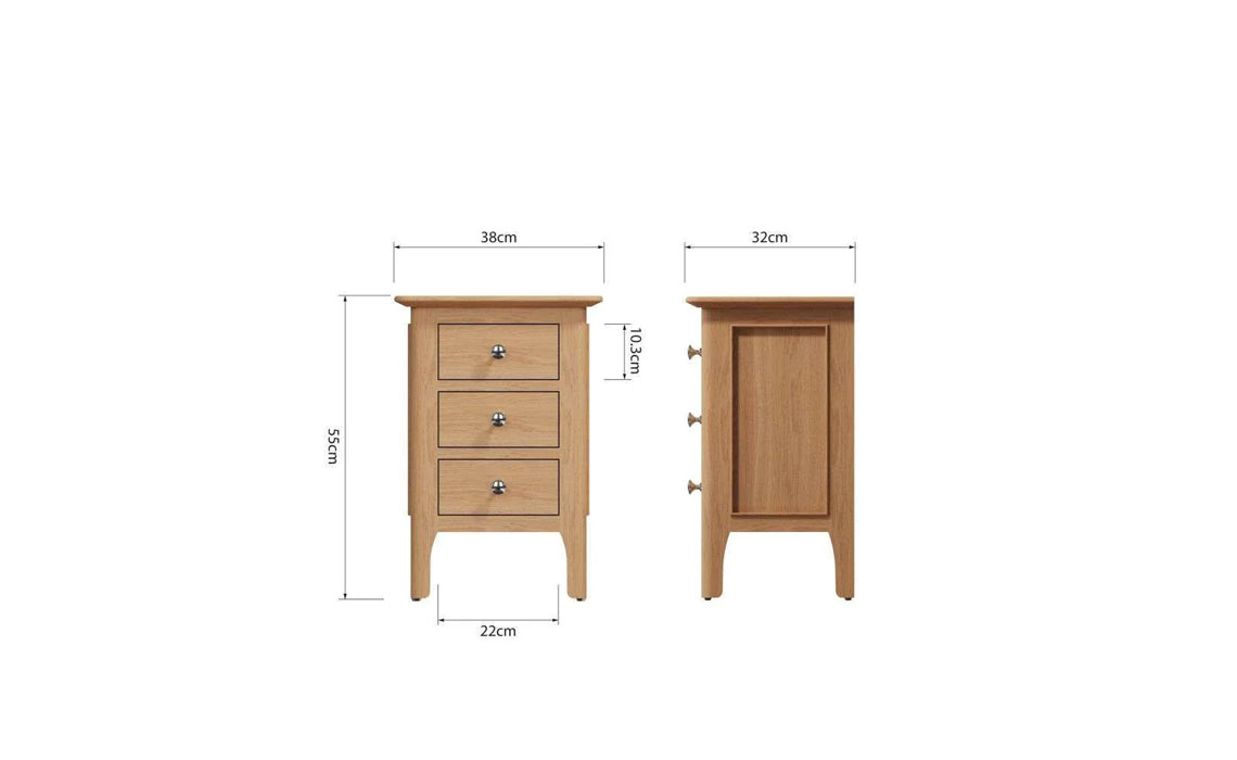 Odense Oak Small 3 Drawer Bedside