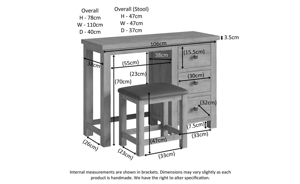 Lavenham Oak Single Pedestal Dressing Table & Stool 