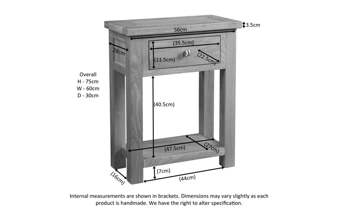 Lavenham Oak 1 Drawer Console Table