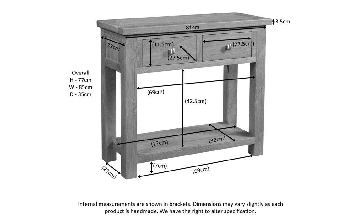 Lavenham Oak 2 Drawer Console Table