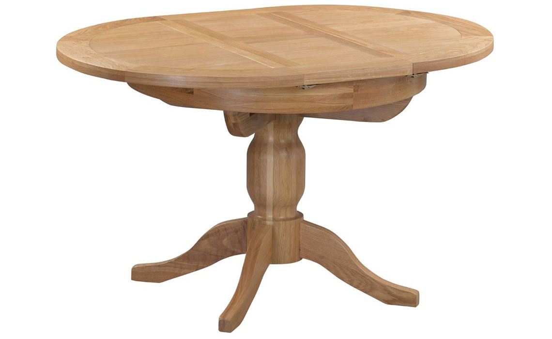 Lavenham Oak 100-140cm Round Single Pedestal Extending Table 