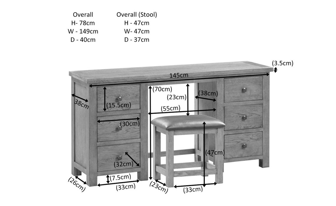Lavenham Oak Double Pedestal Dressing Table & Stool  