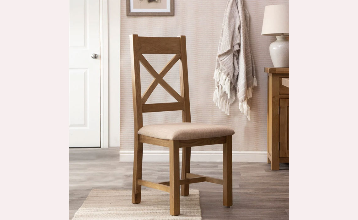Burford Rustic Oak Cross Back Chair Fabric