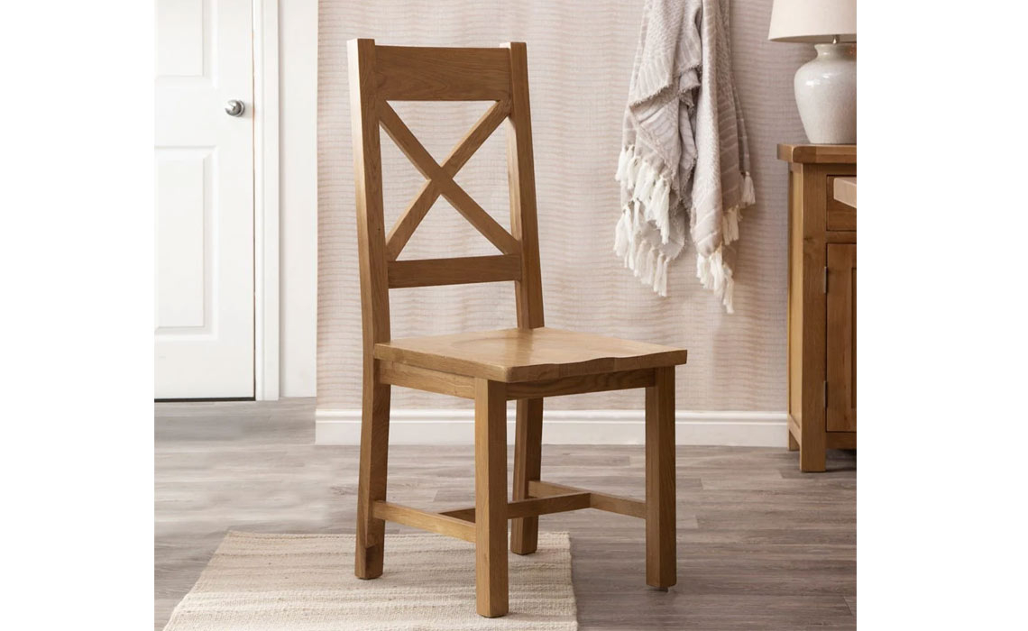 Burford Rustic Oak Cross Back Chair Wooden Seat