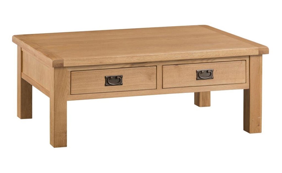 Burford Rustic Oak Large Coffee Table With Drawers