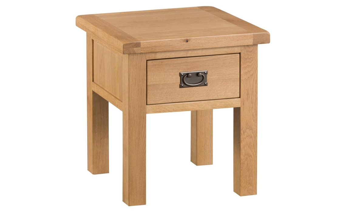 Burford Rustic Oak Lamp Table With Drawer