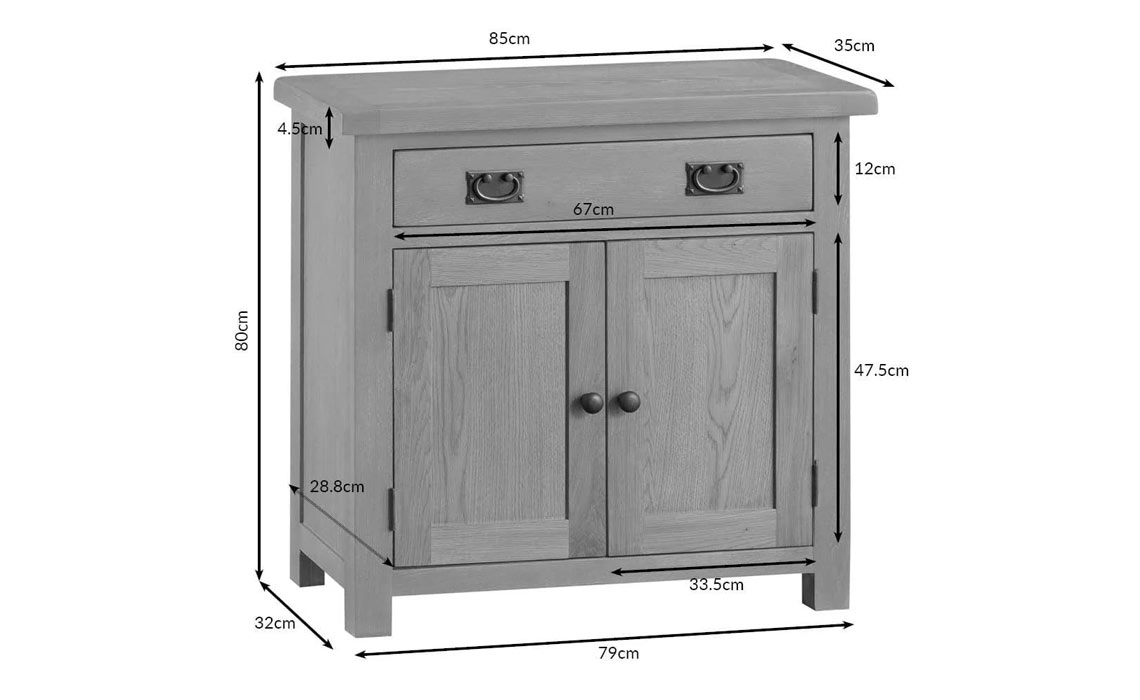 Burford Rustic Oak Small 2 Door 1 Drawer Sideboard