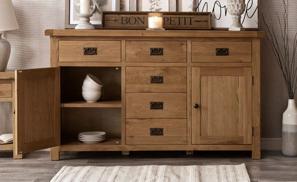 Burford Rustic Oak 2 Door 6 Drawer Sideboard