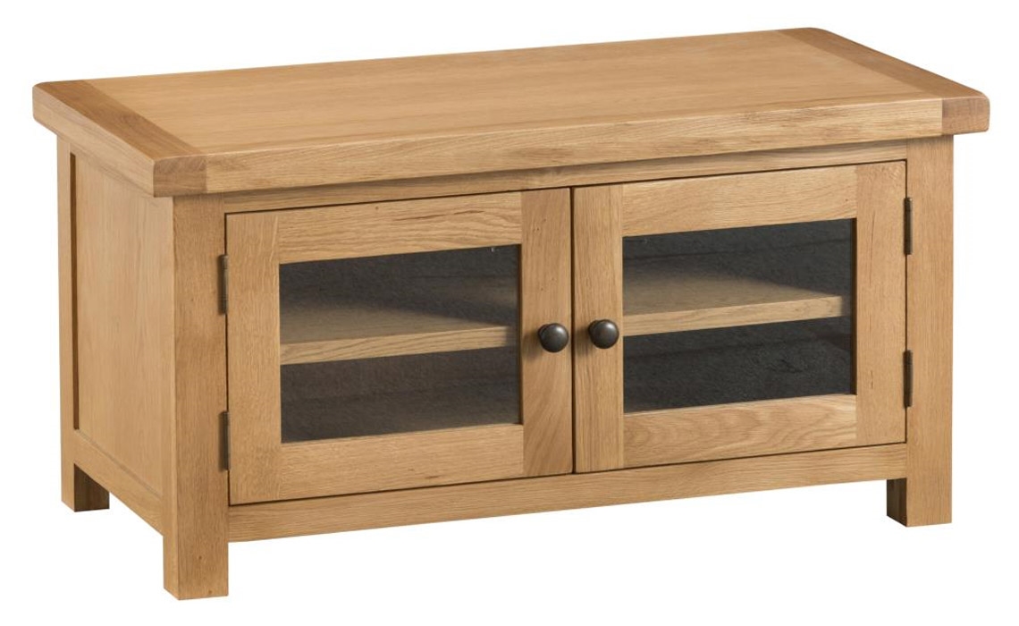 Burford Rustic Oak Standard TV Unit With Glazed Doors