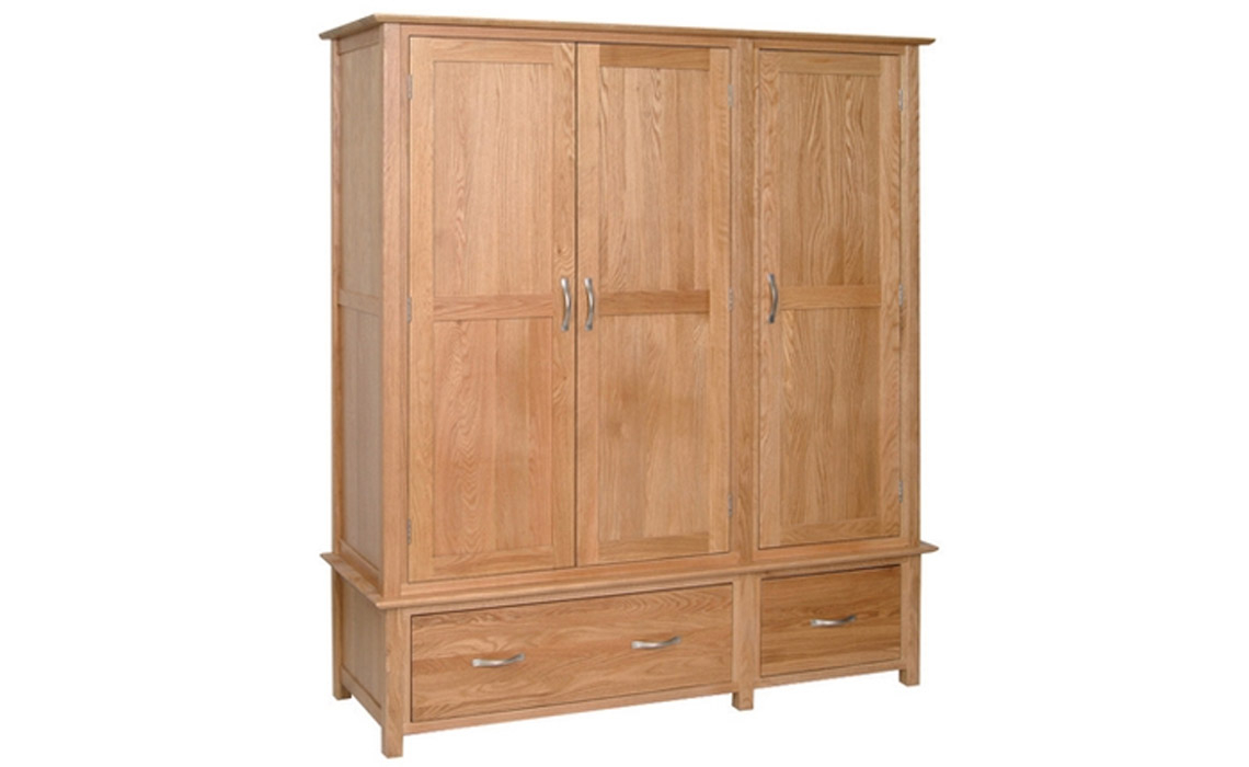 Woodford Solid Oak Triple Wardrobe With Drawers