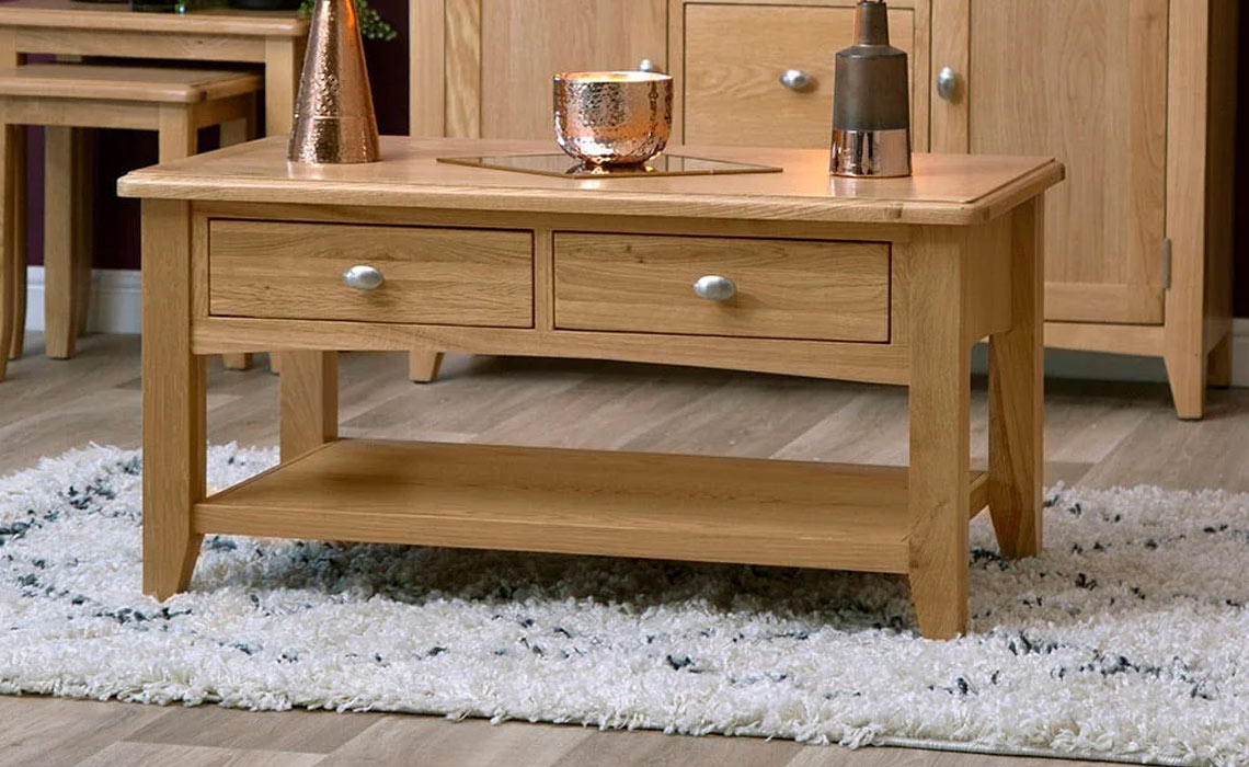 Columbus Oak Coffee Table with Drawers