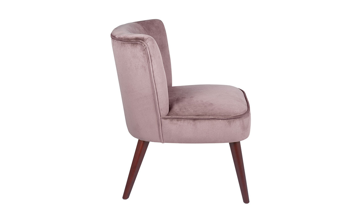 Blush Pink Velvet Curve Back Cocktail Chair with Walnut Legs