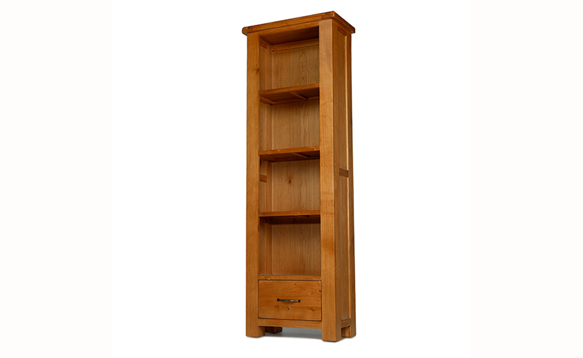 Hollywood Oak Slim Bookcase with Drawer