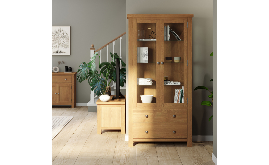 Lavenham Oak Glazed Display Cabinet With Glass Sides