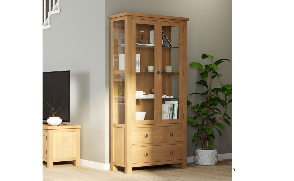 Lavenham Oak Glazed Display Cabinet With Glass Sides