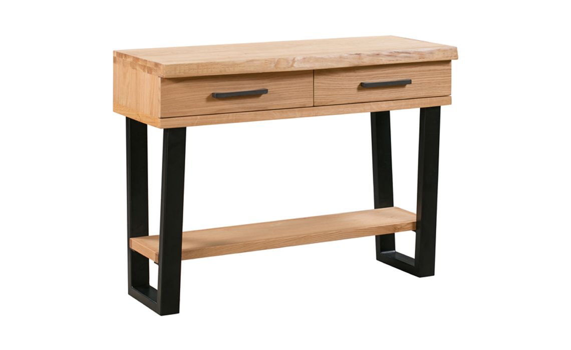 Rivers Oak Industrial 2 Drawer Console Table Oak Steel Beds