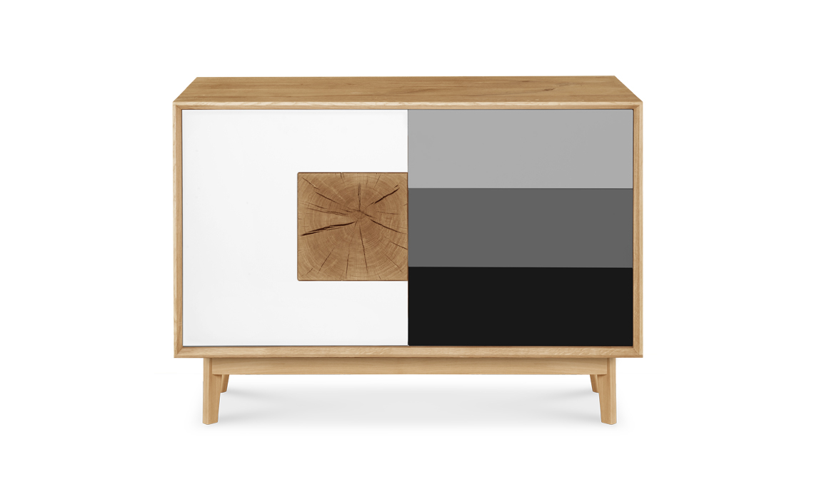 Annika Modern Oak 1 Door 3 Drawer Small Sideboard - Solid Door