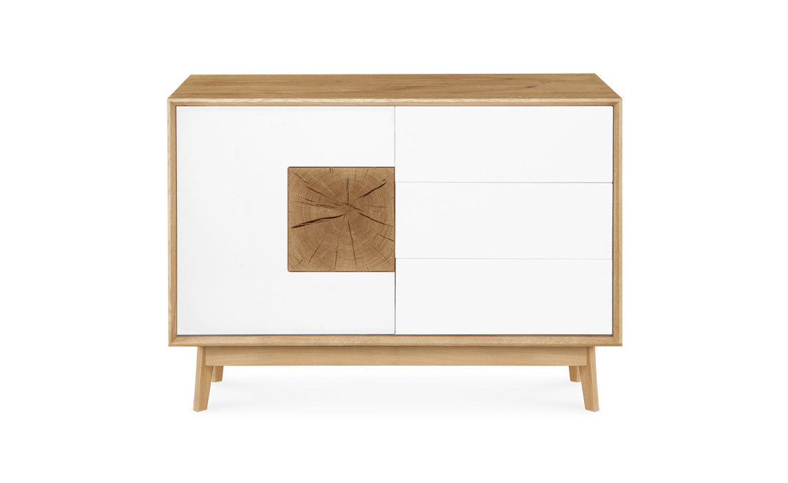 Annika Modern Oak 1 Door 3 Drawer Small Sideboard - Solid Door