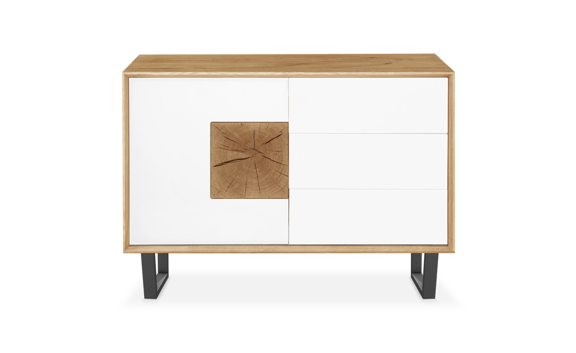 Annika Modern Oak 1 Door 3 Drawer Small Sideboard - Solid Door