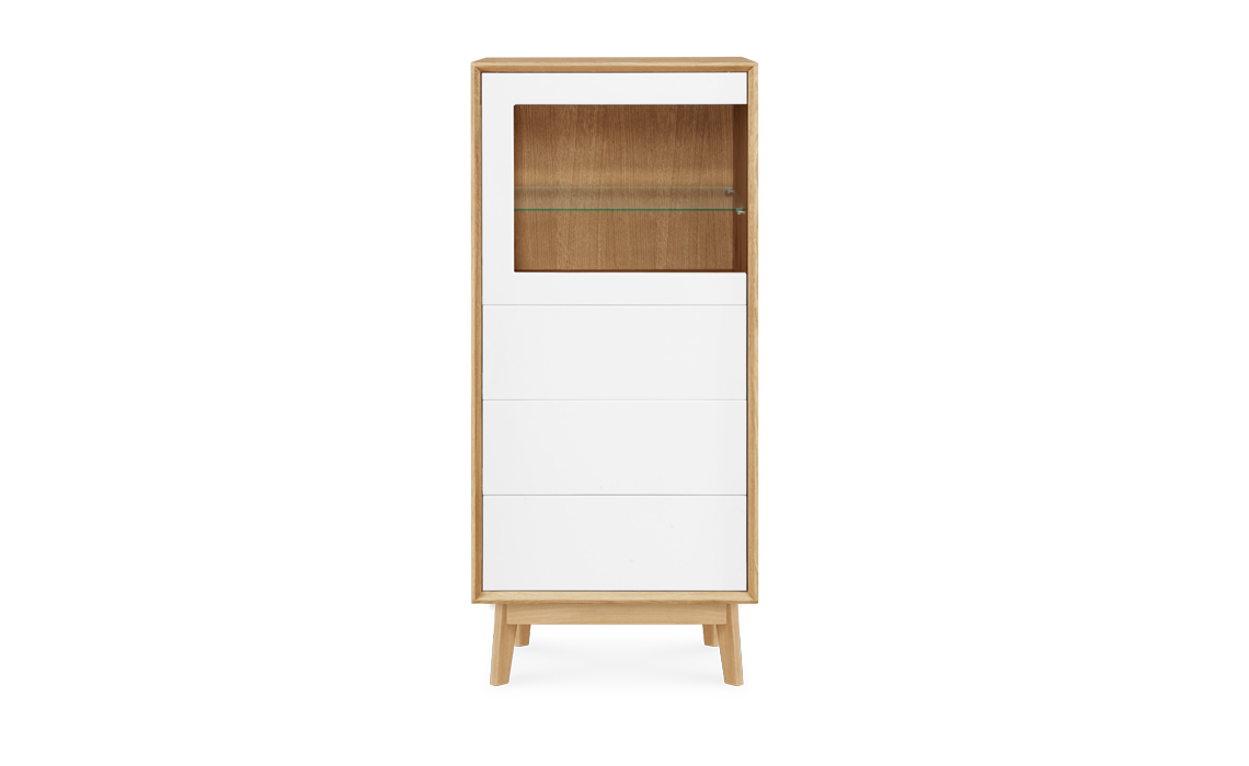 Annika Modern Oak Glazed Display Cabinet With 3 Drawers