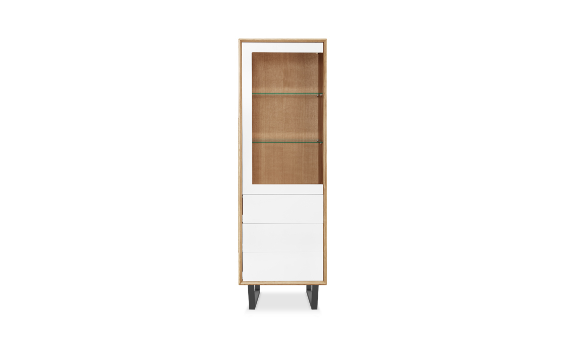 Annika Modern Oak Tall Glazed Display Cabinet With 3 Drawers