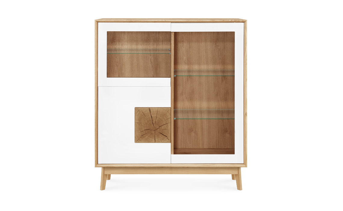 Annika Modern Oak Small Glazed 3 Door Display Cabinet