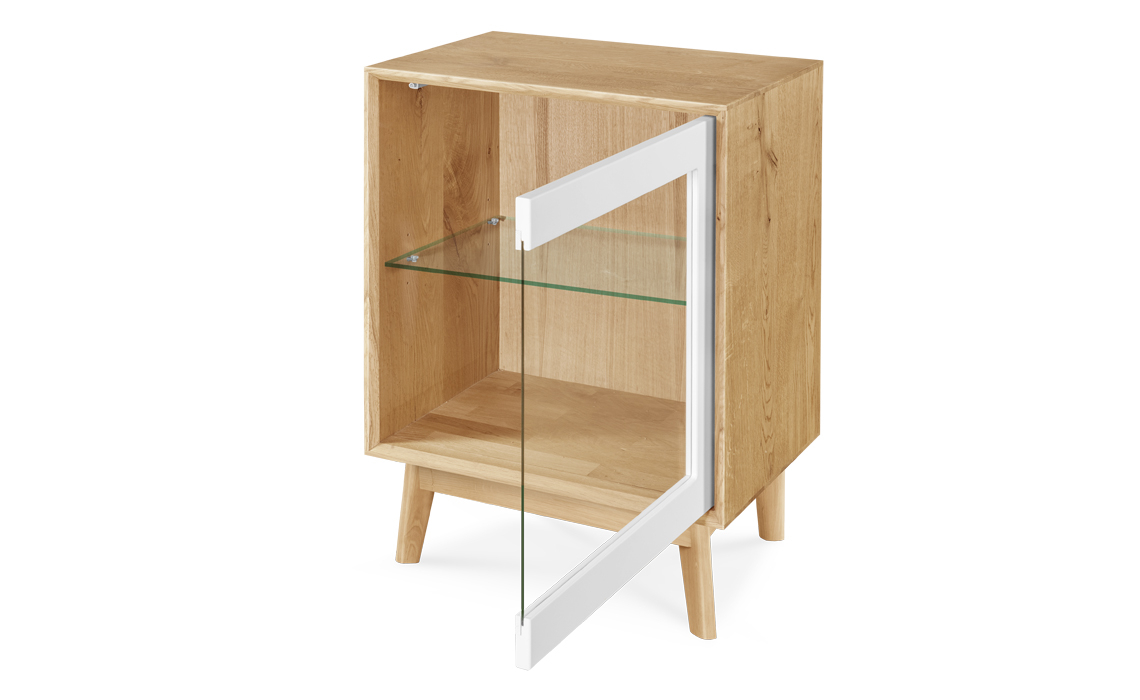 Annika Modern Oak 1 Door Mini Sideboard - Glazed Door