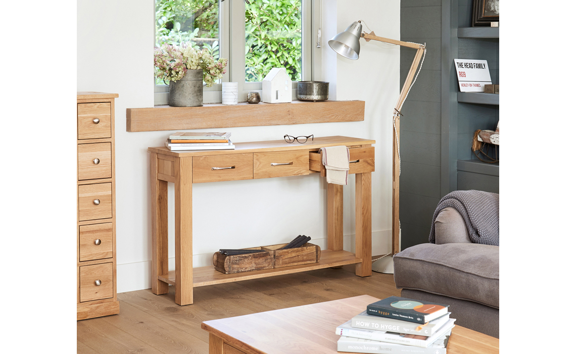 Pacific Oak 3 Drawer Console Table