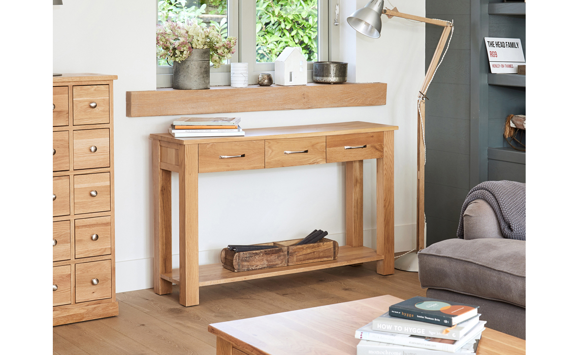 Pacific Oak 3 Drawer Console Table