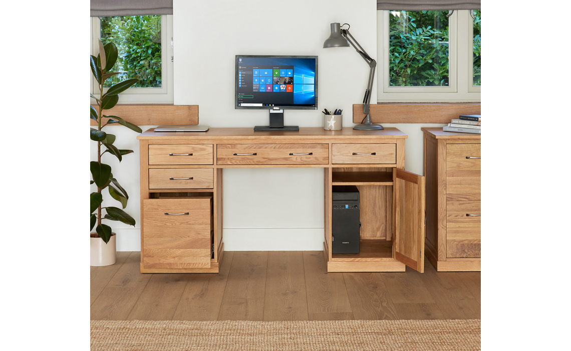 Pacific Oak Twin Pedestal Computer Desk