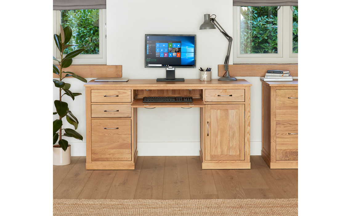 Pacific Oak Twin Pedestal Computer Desk