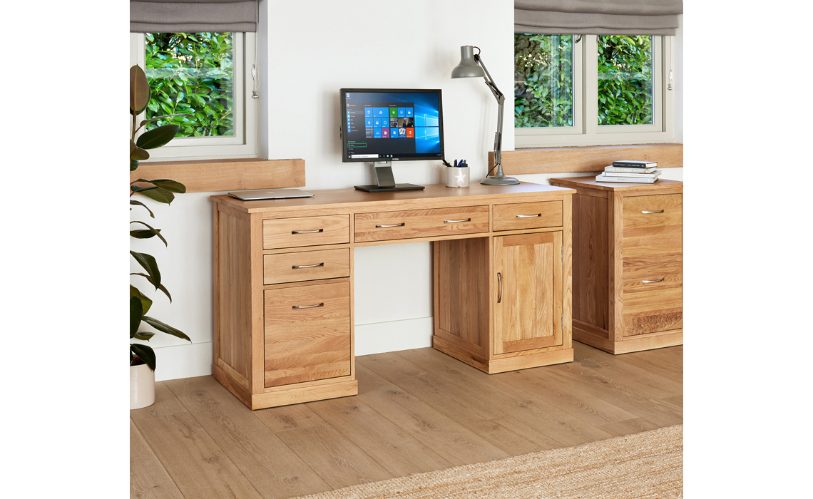 Pacific Oak Twin Pedestal Computer Desk