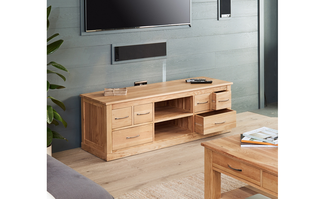 Pacific Oak 6 Drawer Large TV Unit