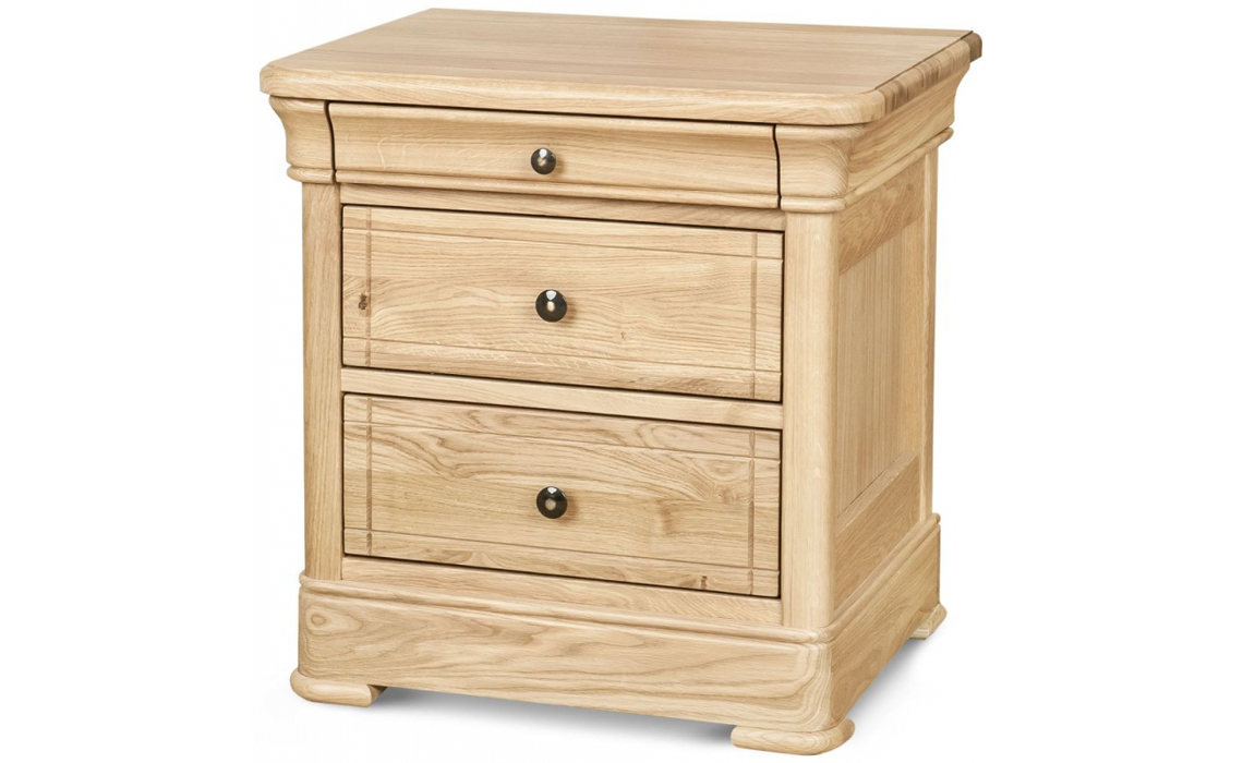 Lancaster Solid Oak 3 Drawer Wide Bedside Cabinet