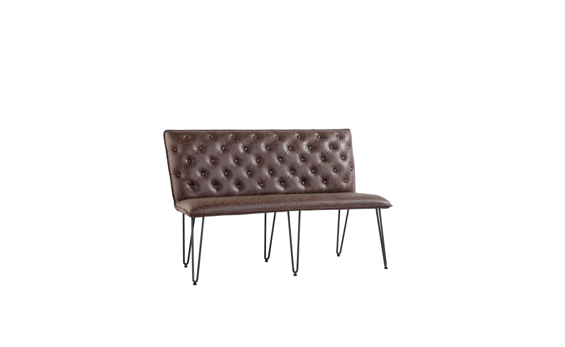 Cleo Medium Brown Studded Back Bench Seat With Hairpin Legs