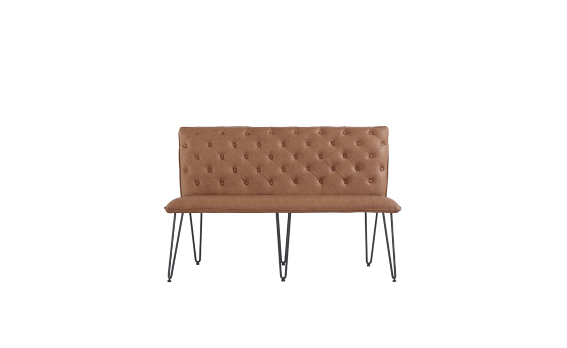 Cleo Medium Tan Studded Back Bench Seat With Hairpin Legs