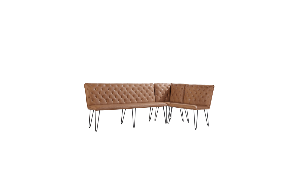 Cleo Medium Tan Studded Back Bench Seat With Hairpin Legs