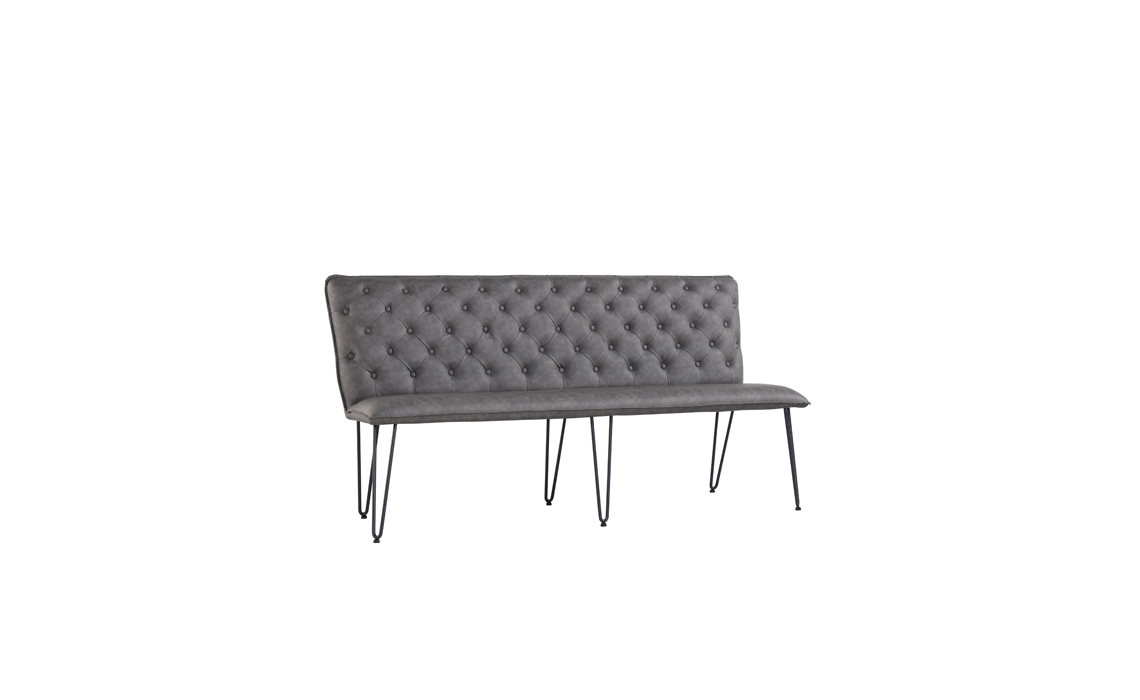 Cleo Large Grey Studded Back Bench Seat With Hairpin Legs