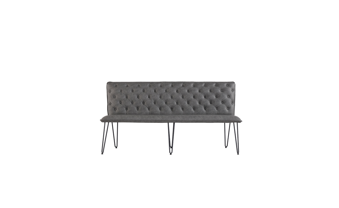 Cleo Large Grey Studded Back Bench Seat With Hairpin Legs