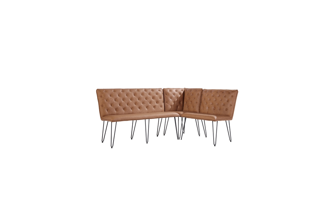 Cleo Large Tan Studded Back Bench Seat With Hairpin Legs