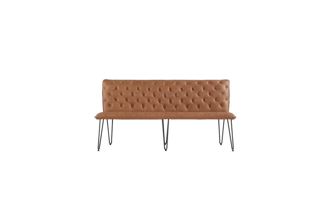 Cleo Large Tan Studded Back Bench Seat With Hairpin Legs