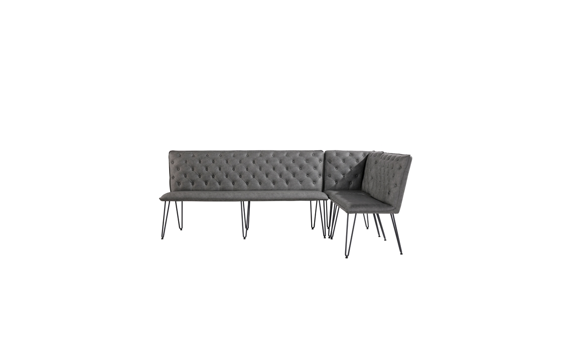 Cleo Small Grey Studded Back Bench Seat With Hairpin Legs