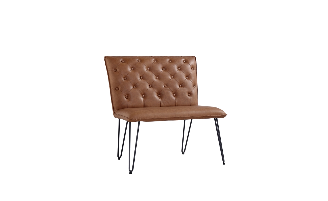 Cleo Small Tan Studded Back Bench Seat With Hairpin Legs