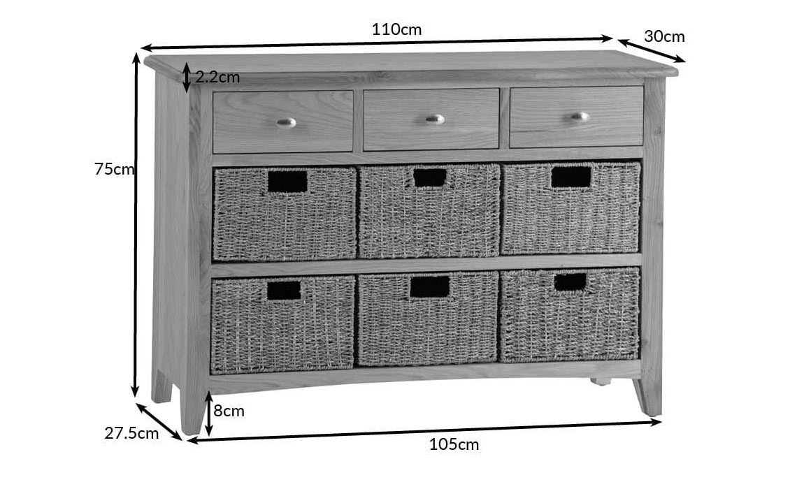 Columbus Oak 3 Drawer 6 Basket Sideboard