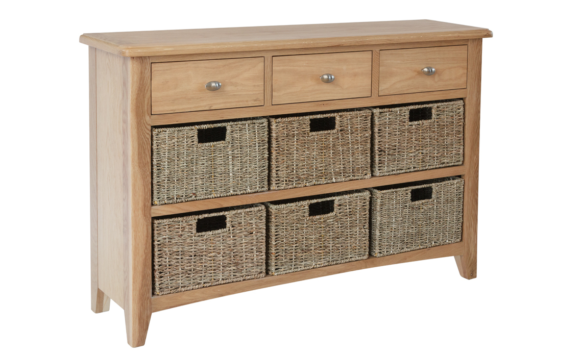 Columbus Oak 3 Drawer 6 Basket Sideboard